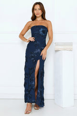 Iconic Influence Strapless Mesh Maxi Dress Navy