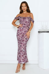 Celeste Glow Off Shoulder Maxi Dress Plum