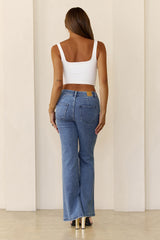 DNM Mid Waisted Rhinestone Flared Leg Jeans Blue