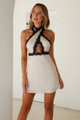 HELLO MOLLY Lace And Secrets Satin Halter Mini Dress Champagne
