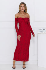 Pure Happiness Off Shoulder Lace Maxi Dress Burgundy