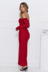 Pure Happiness Off Shoulder Lace Maxi Dress Burgundy
