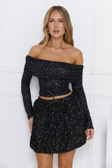 Shiny Side Bubble Mini Skirt Black