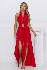 Vibrantly Modern Halter Jumpsuit Red