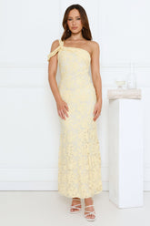 Velour Glow One Shoulder Maxi Dress Yellow