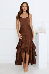 Formal Whimsy Satin Maxi Dress Brown