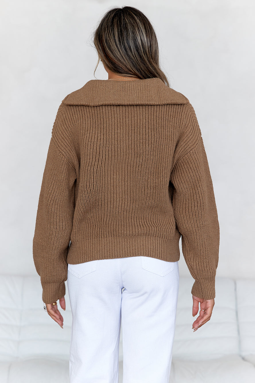Snowfall Knitted Half Zip Jumper Brown