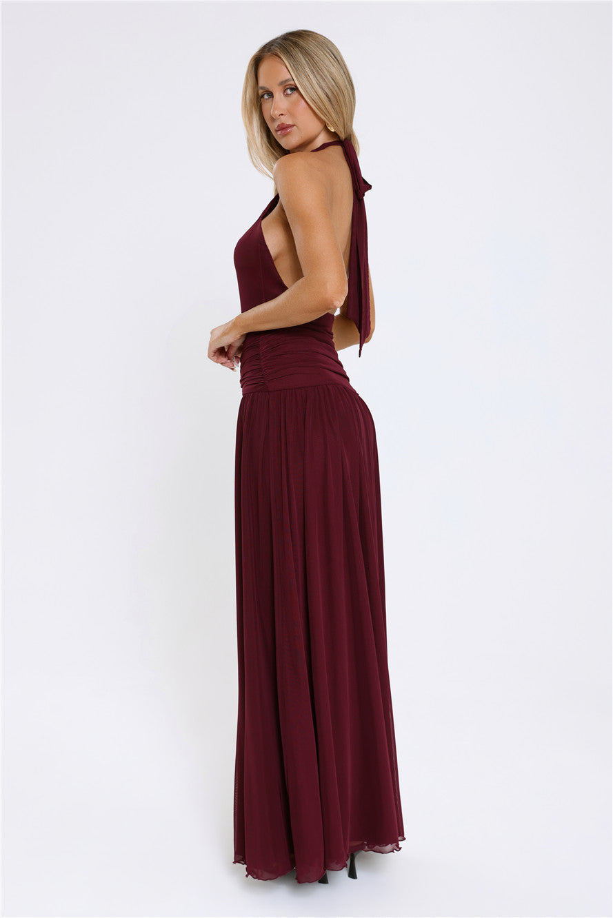 Sundown Soul Halter Midnight Blossoms Maxi Dress Plum