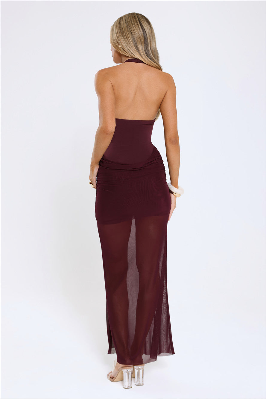 Luxe Legacy Halter Maxi Dress Plum