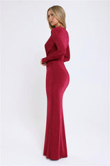 Stare Worthy Long Sleeve Maxi Dress Berry