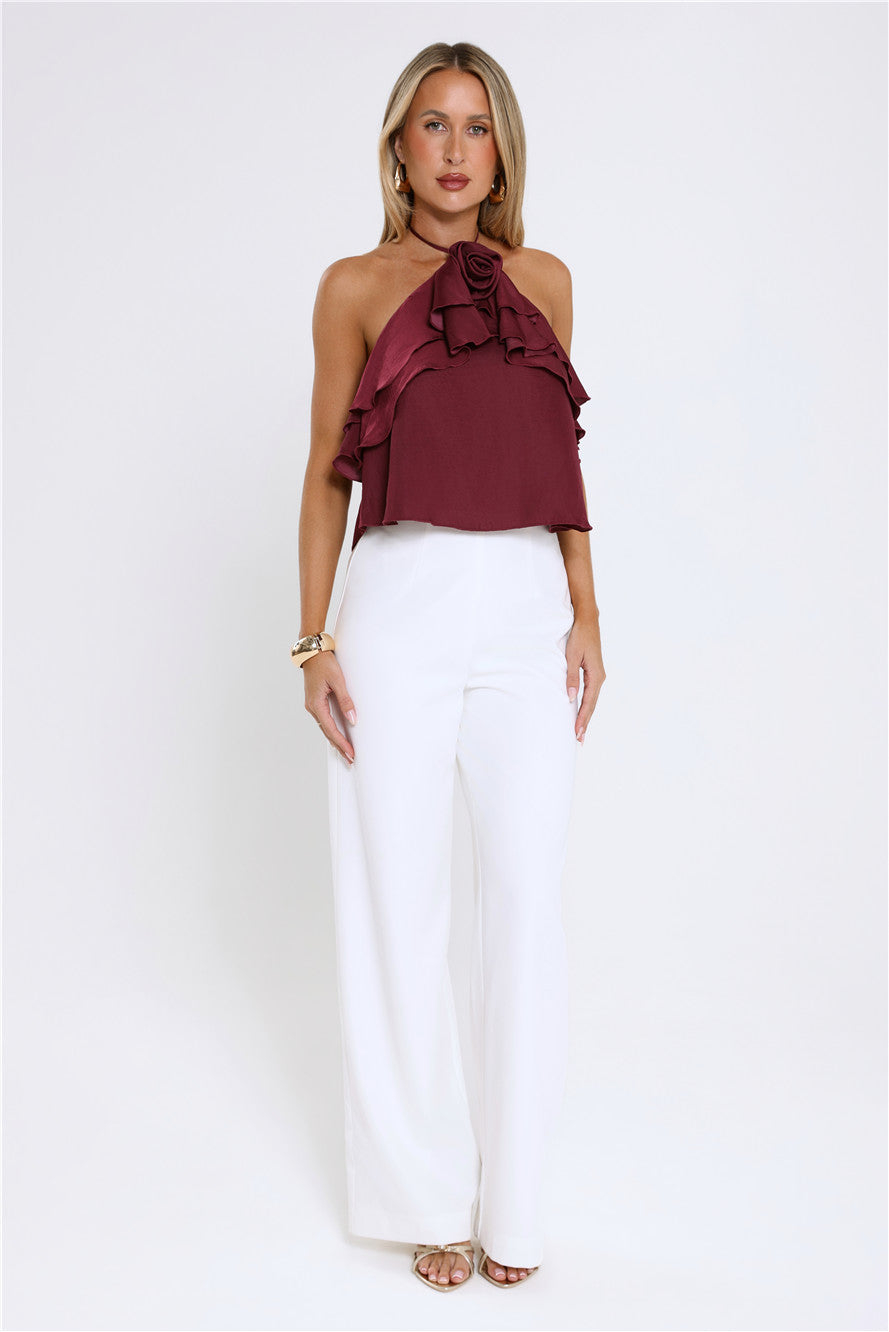Floral Pop Halter Top Merlot