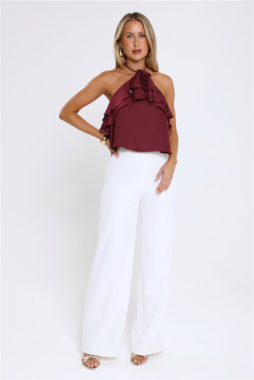Floral Pop Halter Top Merlot