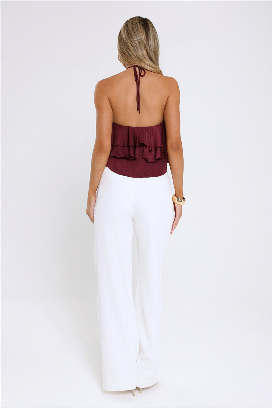 Floral Pop Halter Top Merlot