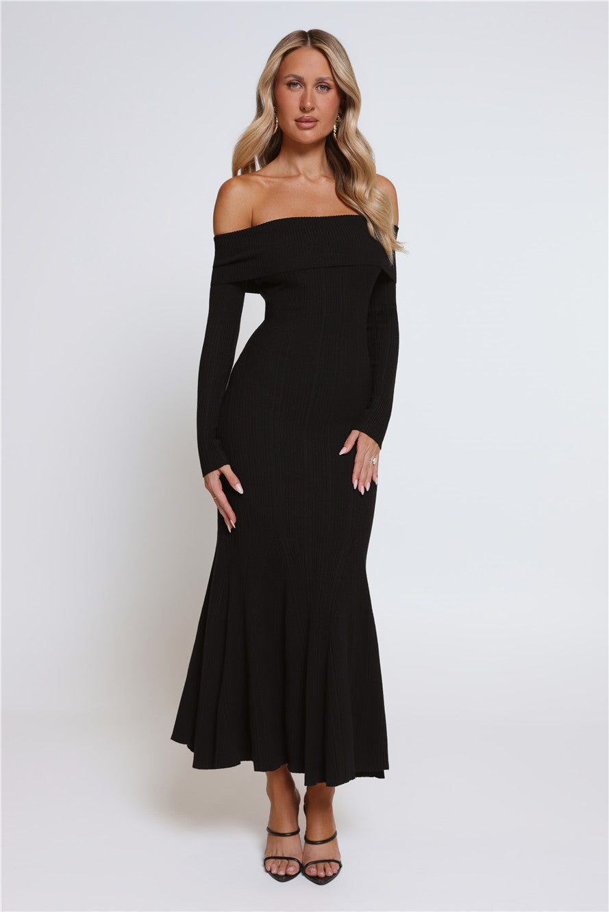After Hours Aura Knit Off Shoulder Maxi Dress Black