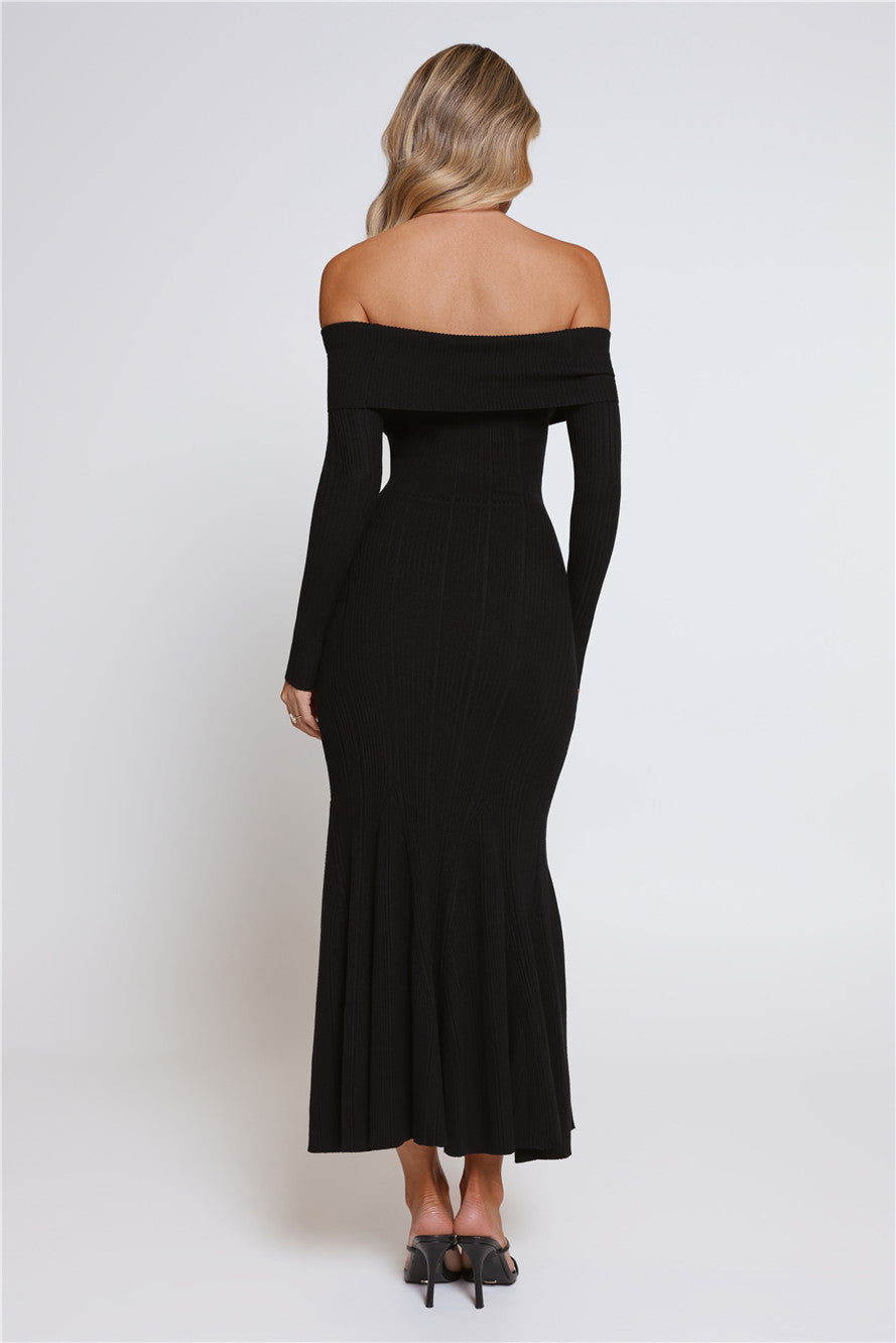 After Hours Aura Knit Off Shoulder Maxi Dress Black