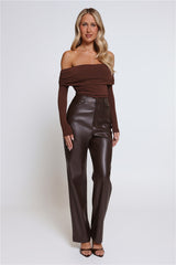 Mind Made Up Off Shoulder Long Sleeve Top Chocolate