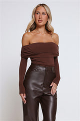 Mind Made Up Off Shoulder Long Sleeve Top Chocolate