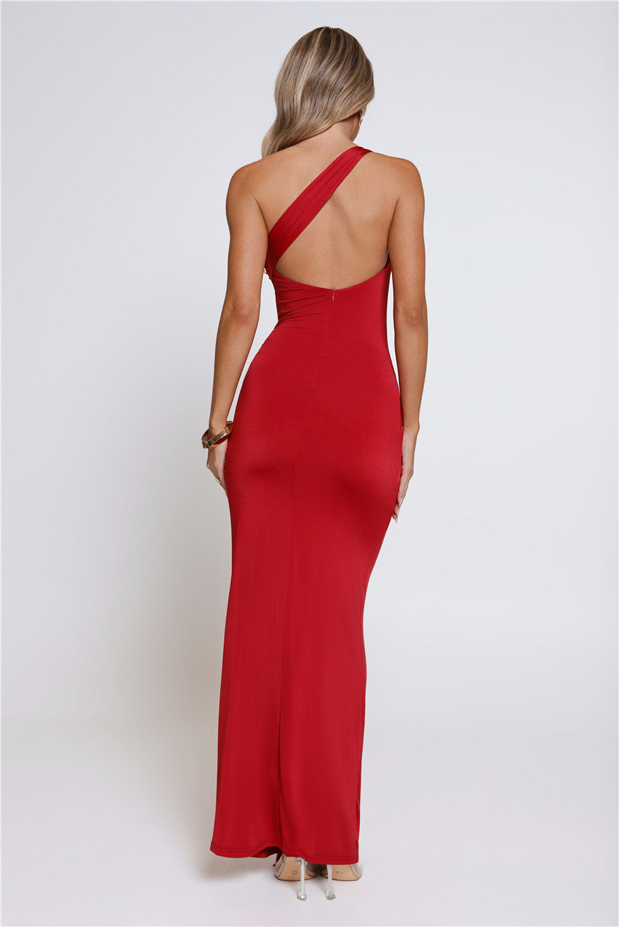 Love This Feeling One Shoulder Maxi Dress Red