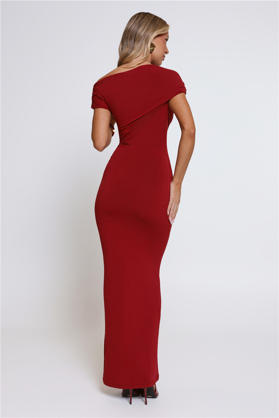 Dearest Desire Off Shoulder Maxi Dress Wine