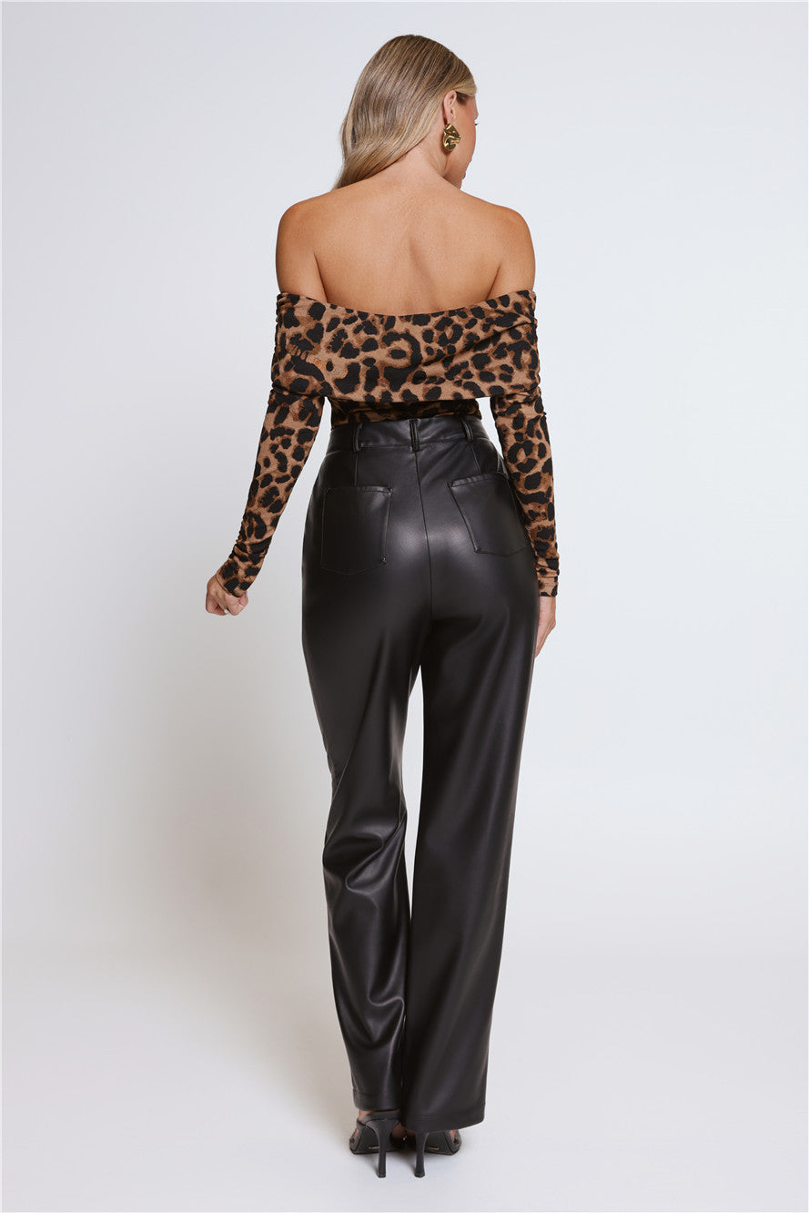 Wild Intentions Off Shoulder Long Sleeve Top Leopard