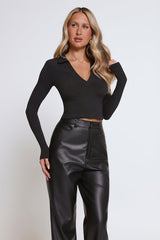 BASE Form Luxe Knit Collared Long Sleeve Top Black