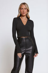 BASE Form Luxe Knit Collared Long Sleeve Top Black