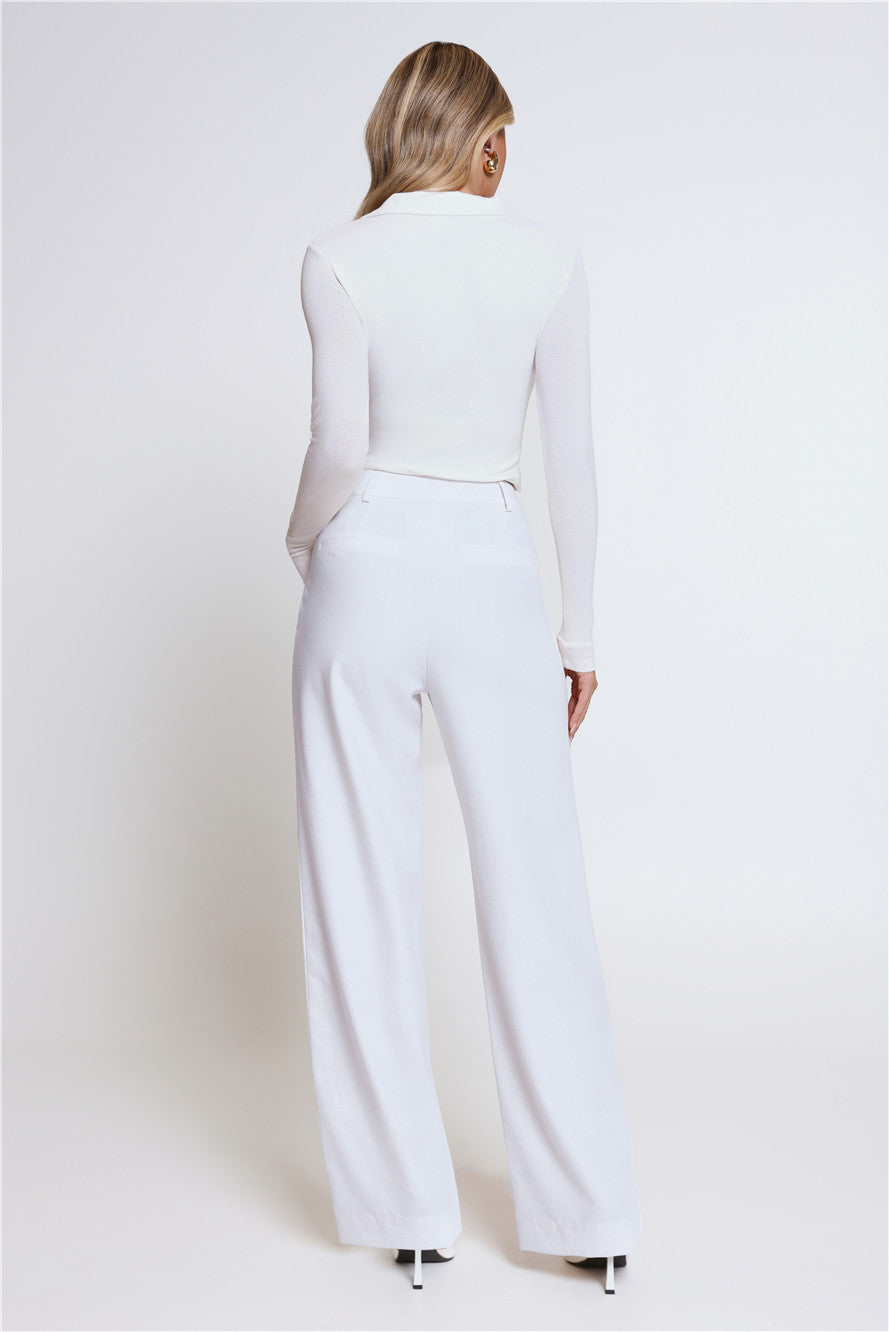 BASE Form Luxe Knit Collared Long Sleeve Top White