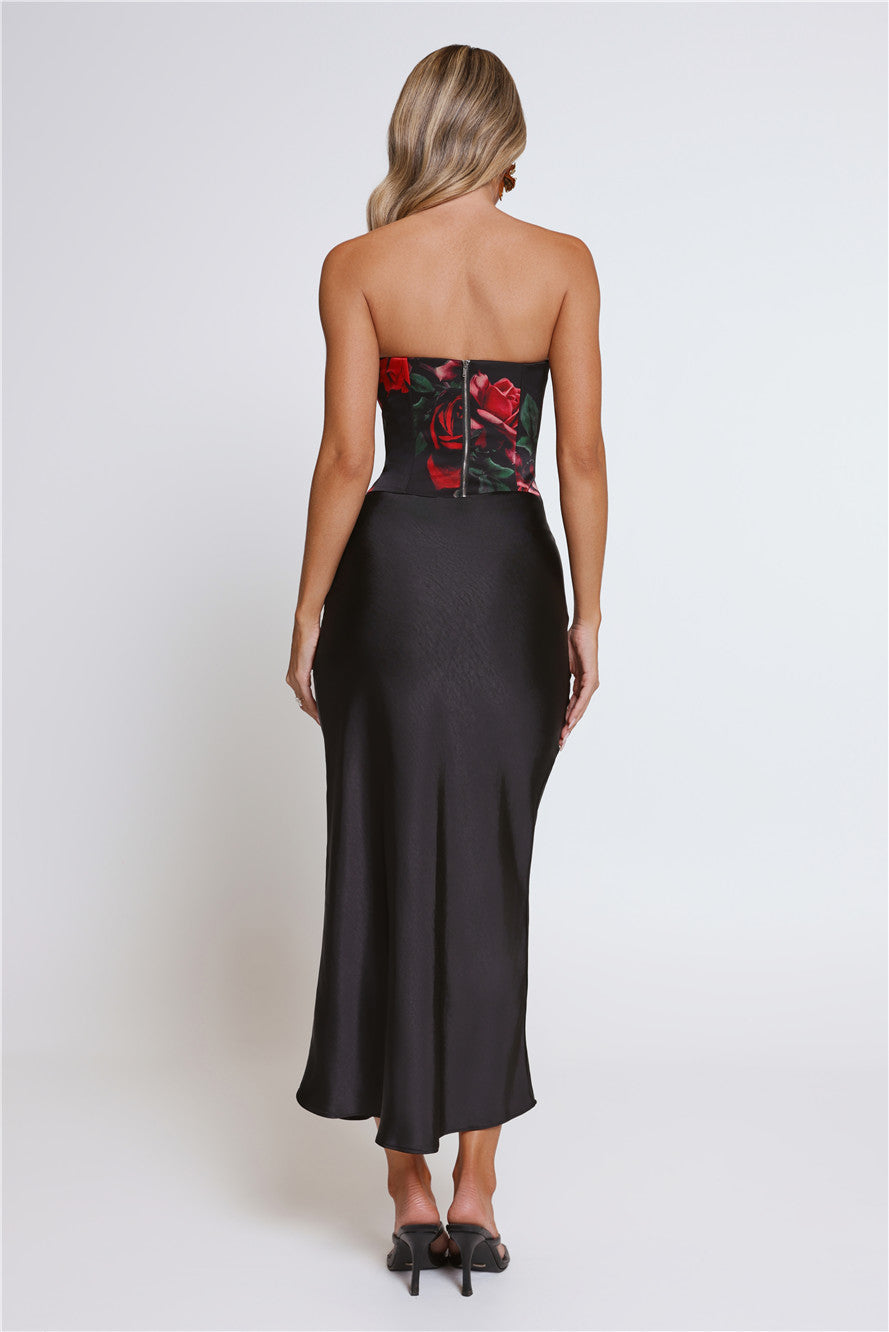 Satin Slip Maxi Skirt Black