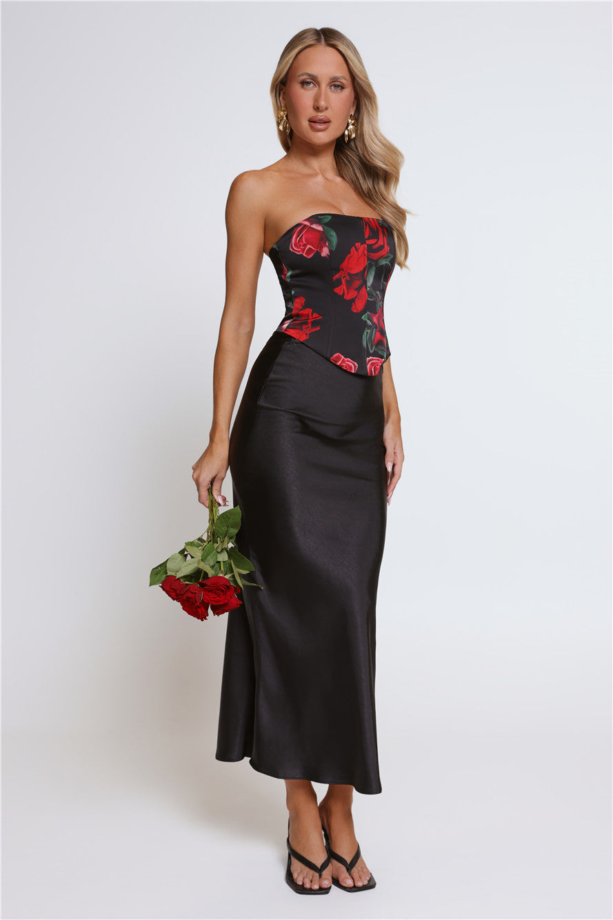 Rosy Mood Strapless Corset Top Black