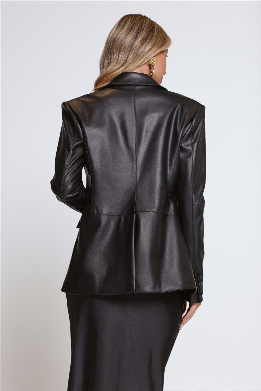 The Confident Faux Leather Blazer Black