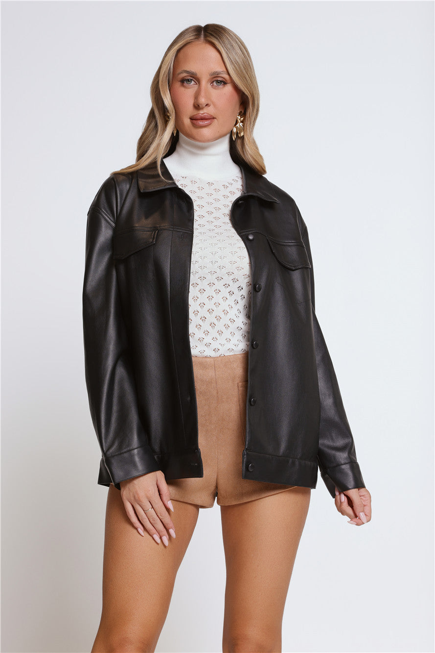 Kendall Faux Leather Shacket Black
