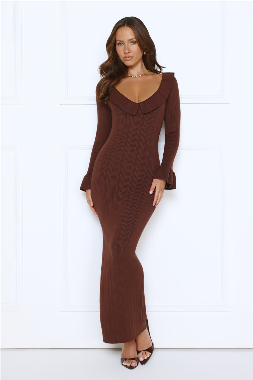 Night Style Ribbed Maxi Dress Brown