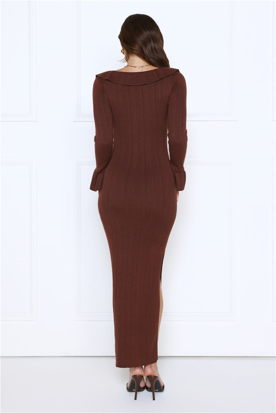 Night Style Ribbed Maxi Dress Brown