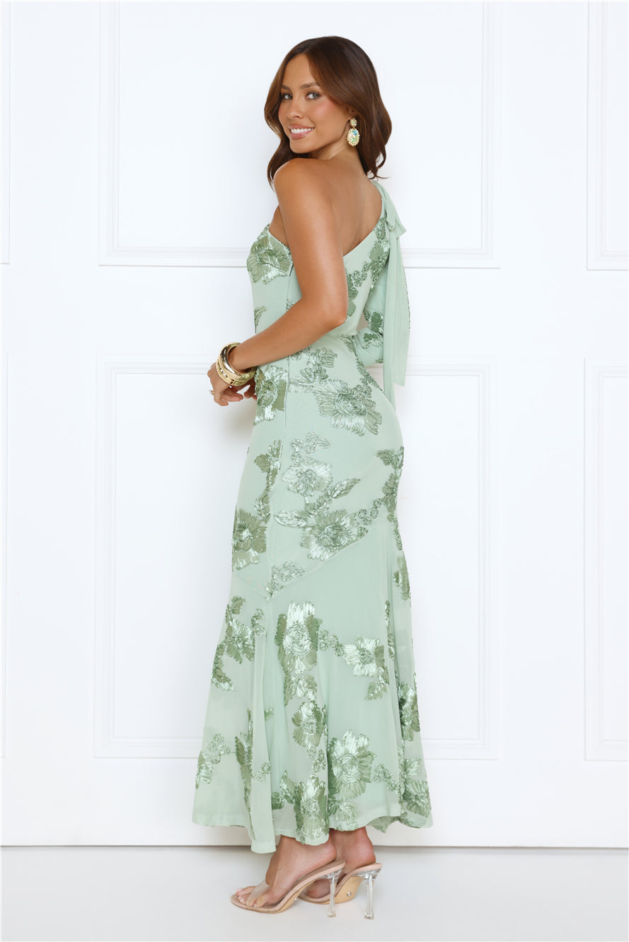 Glow Queen Energy One Shoulder Maxi Dress Sage