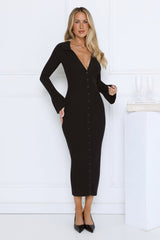 Snow Kiss Soirée Ribbed Midi Dress Black