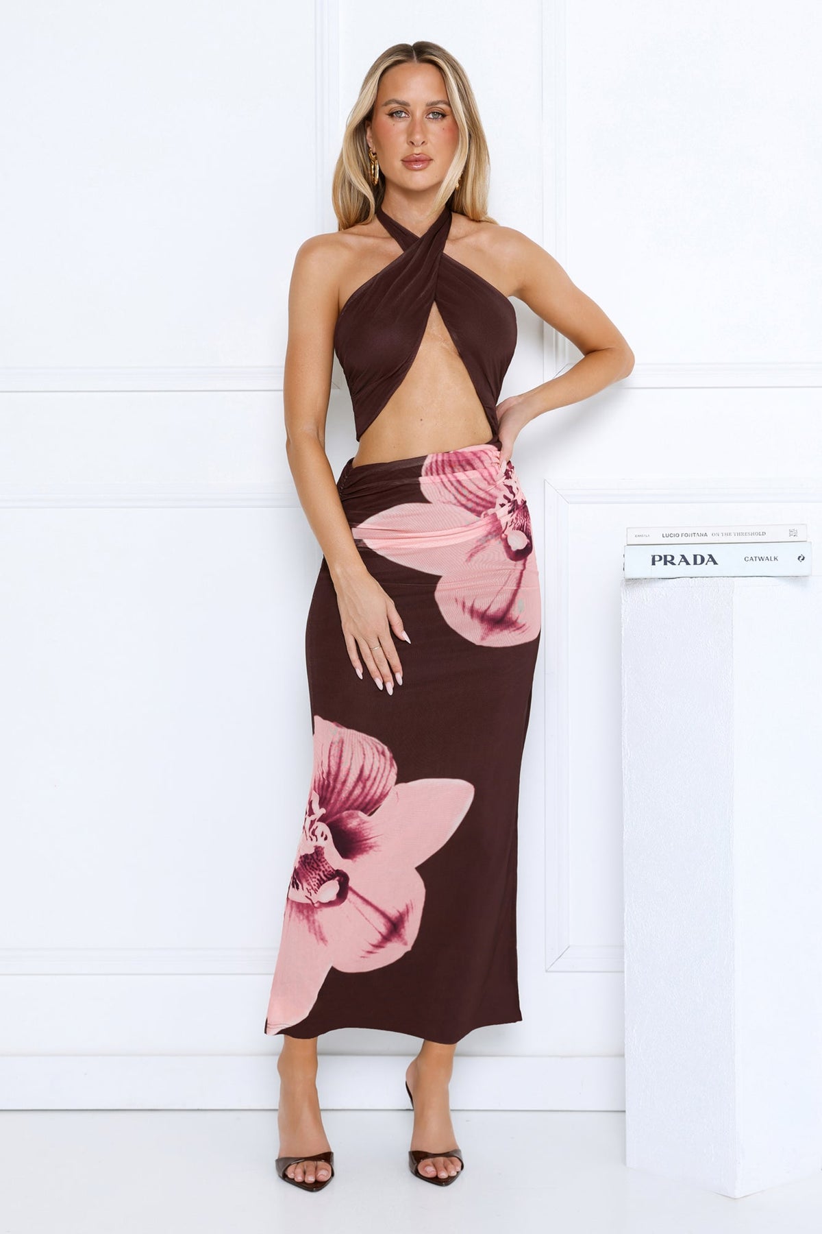 Blooming Belle Halter Maxi Dress Brown