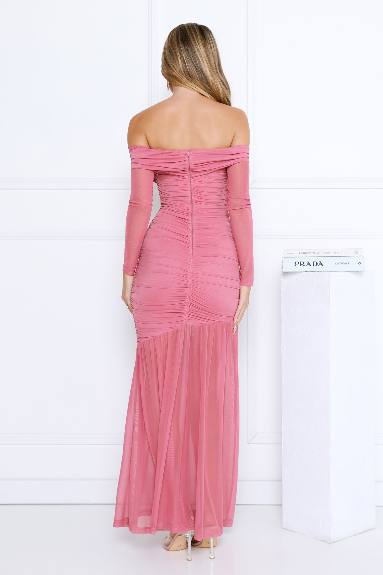 Pretty Allure Off Shoulder Maxi Dress Rose