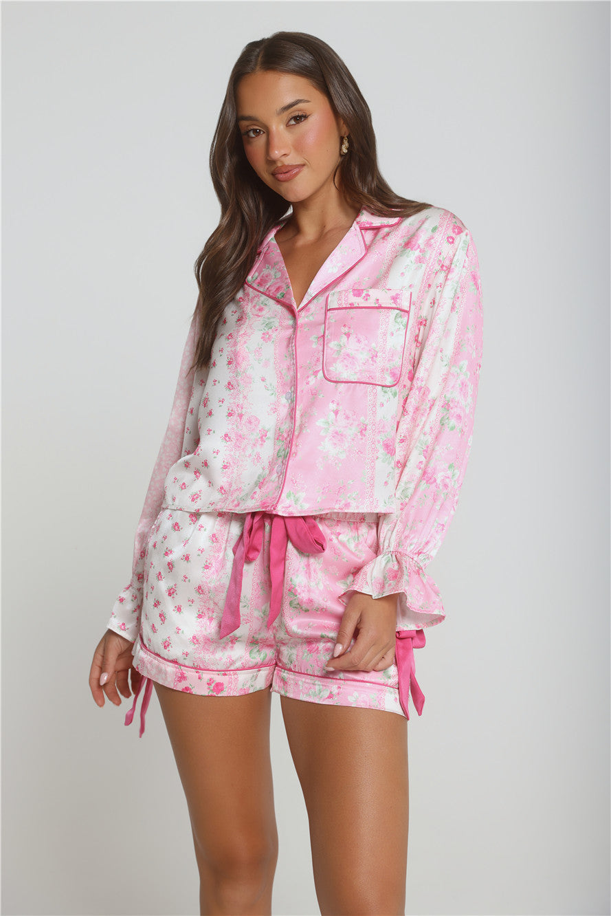Paisley Nights Satin Pajama Set Pink