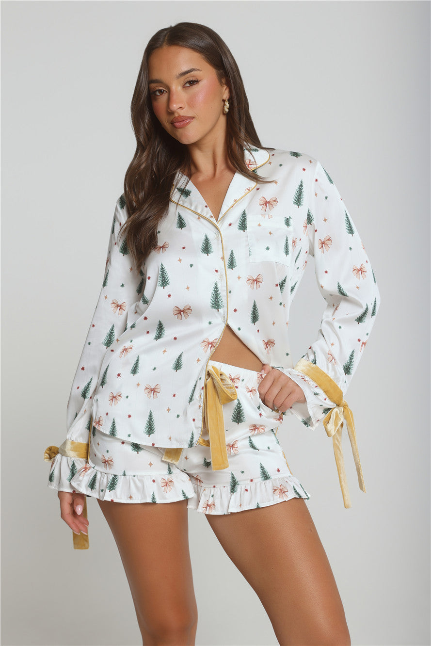 Velvet Snowfall Satin Pyjama Set White