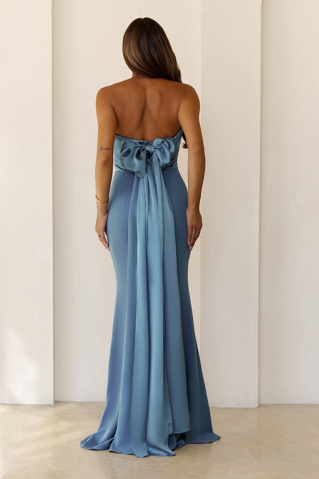 Luxe Nights Strapless Maxi Dress Dusty Blue