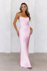 Welcome Fashionista Satin Maxi Dress Pink