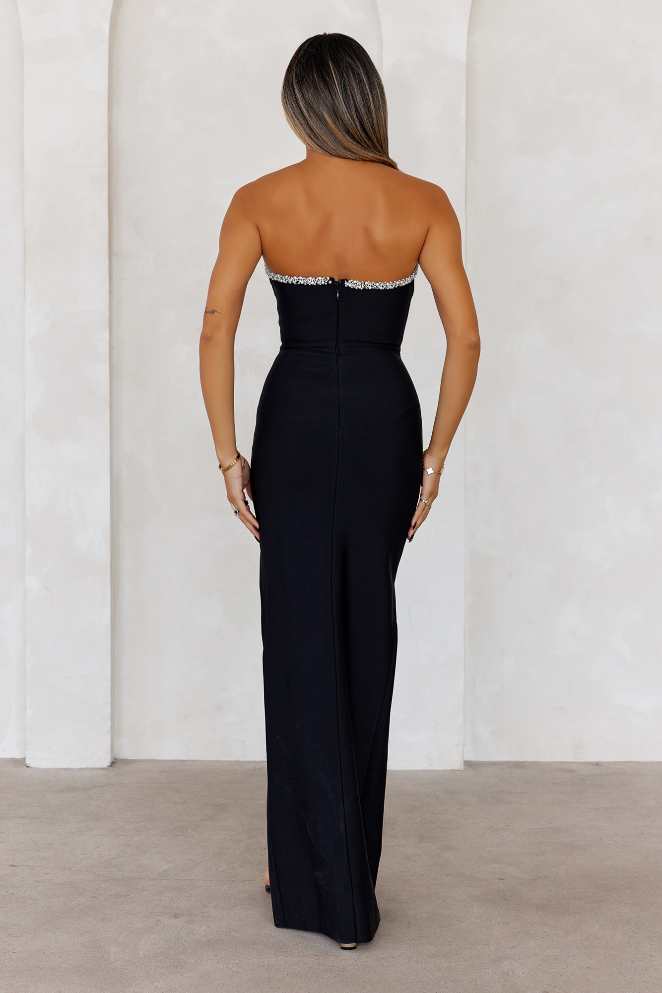 Sparkling Soiree Strapless Bandage Maxi Dress Black