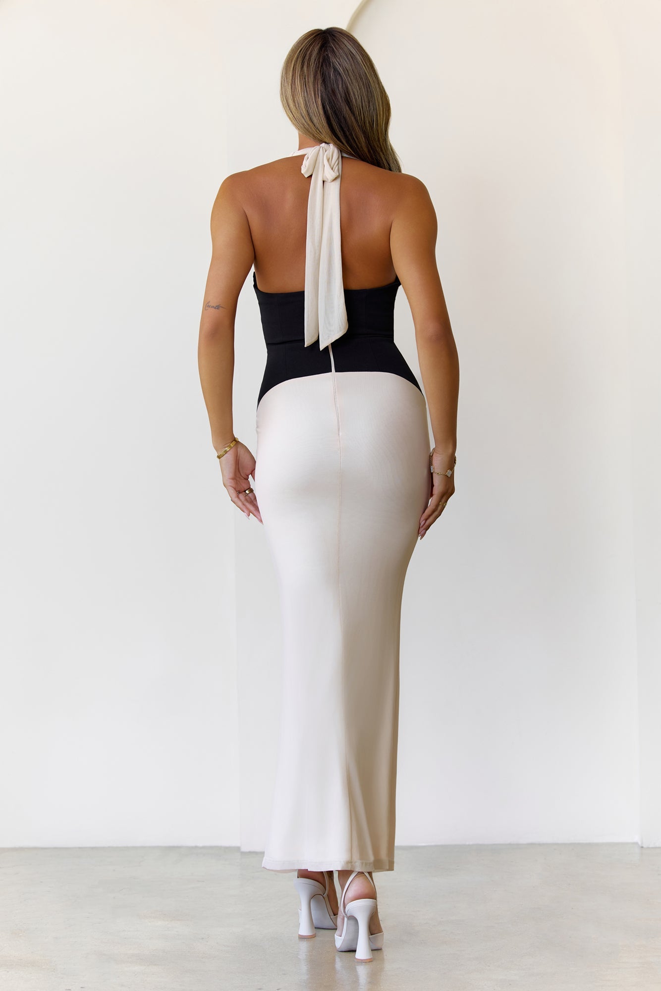Shadow Bloom Halter Mesh Maxi Dress Cream