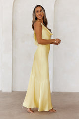 Lavish Lifestyle Satin Halter Maxi Dress Yellow