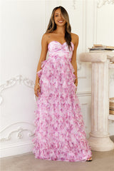 Festival Of You Strapless Tulle Maxi Dress Fuchsia
