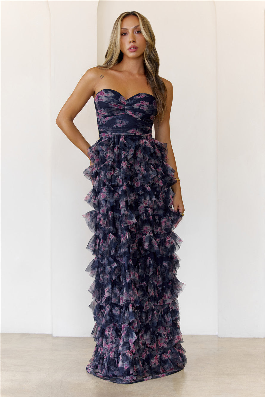 Festival Of You Strapless Tulle Maxi Dress Navy