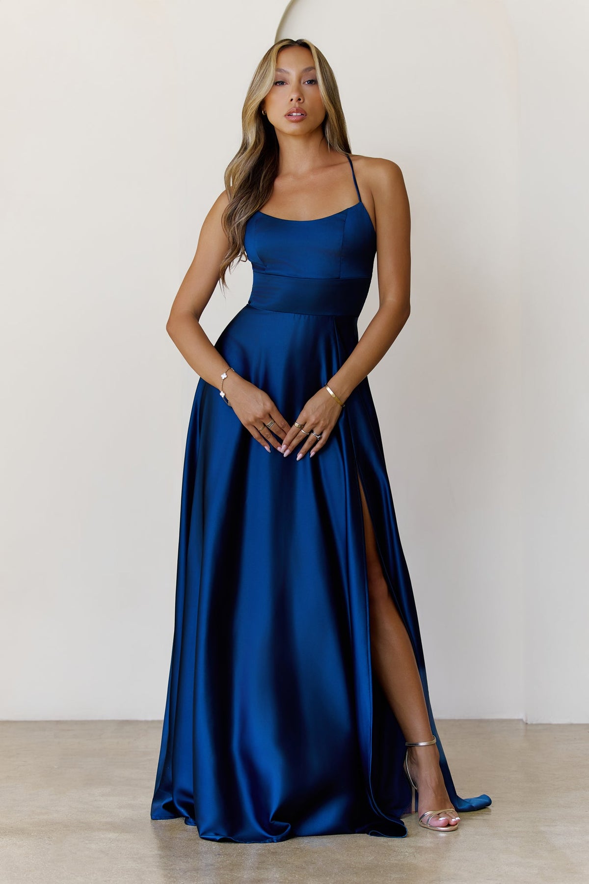 Soaked In Beauty Satin Maxi Dress Teal