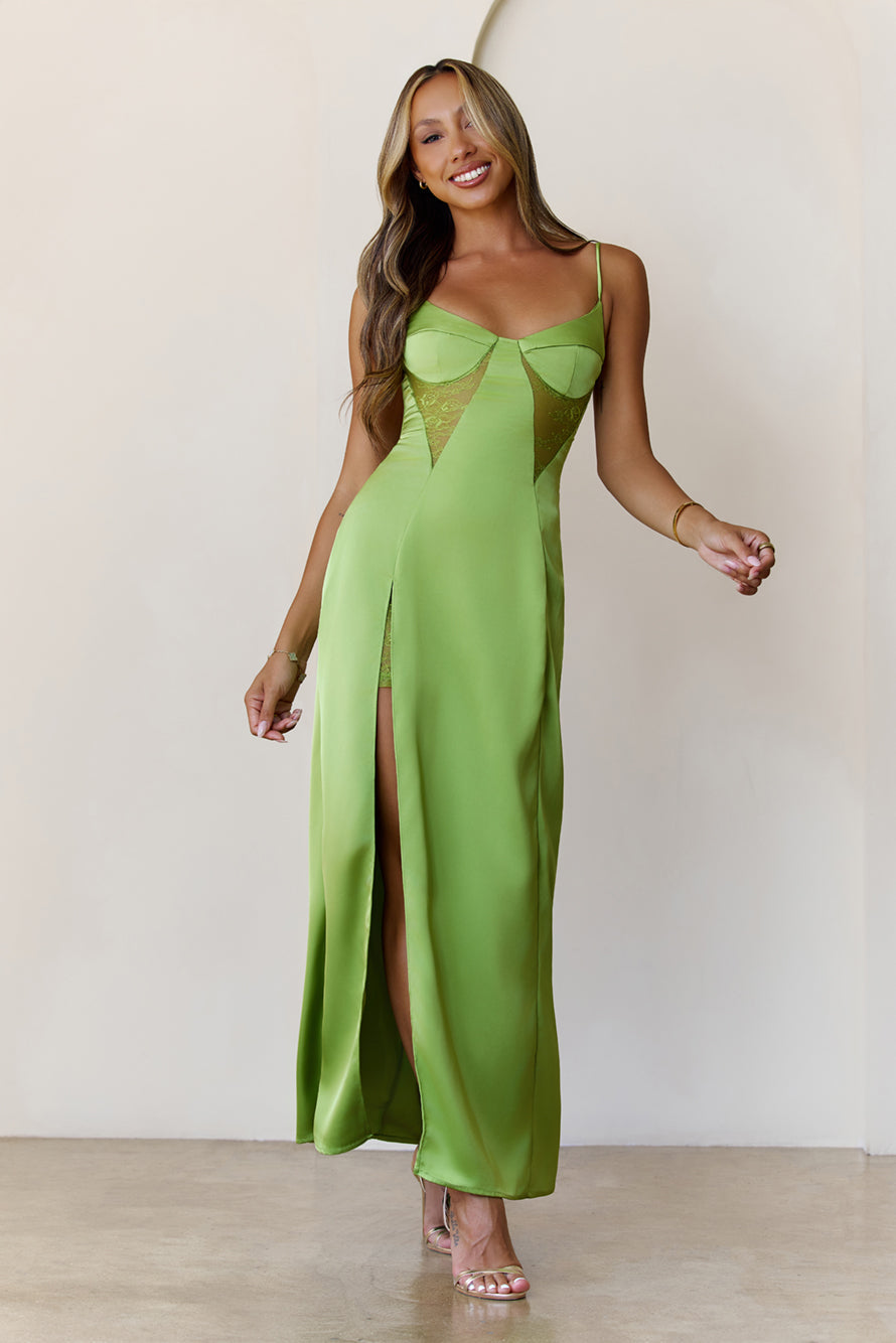 Midnight Heirloom Satin Maxi Dress Green