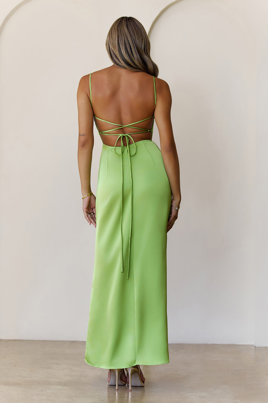 Midnight Heirloom Satin Maxi Dress Green