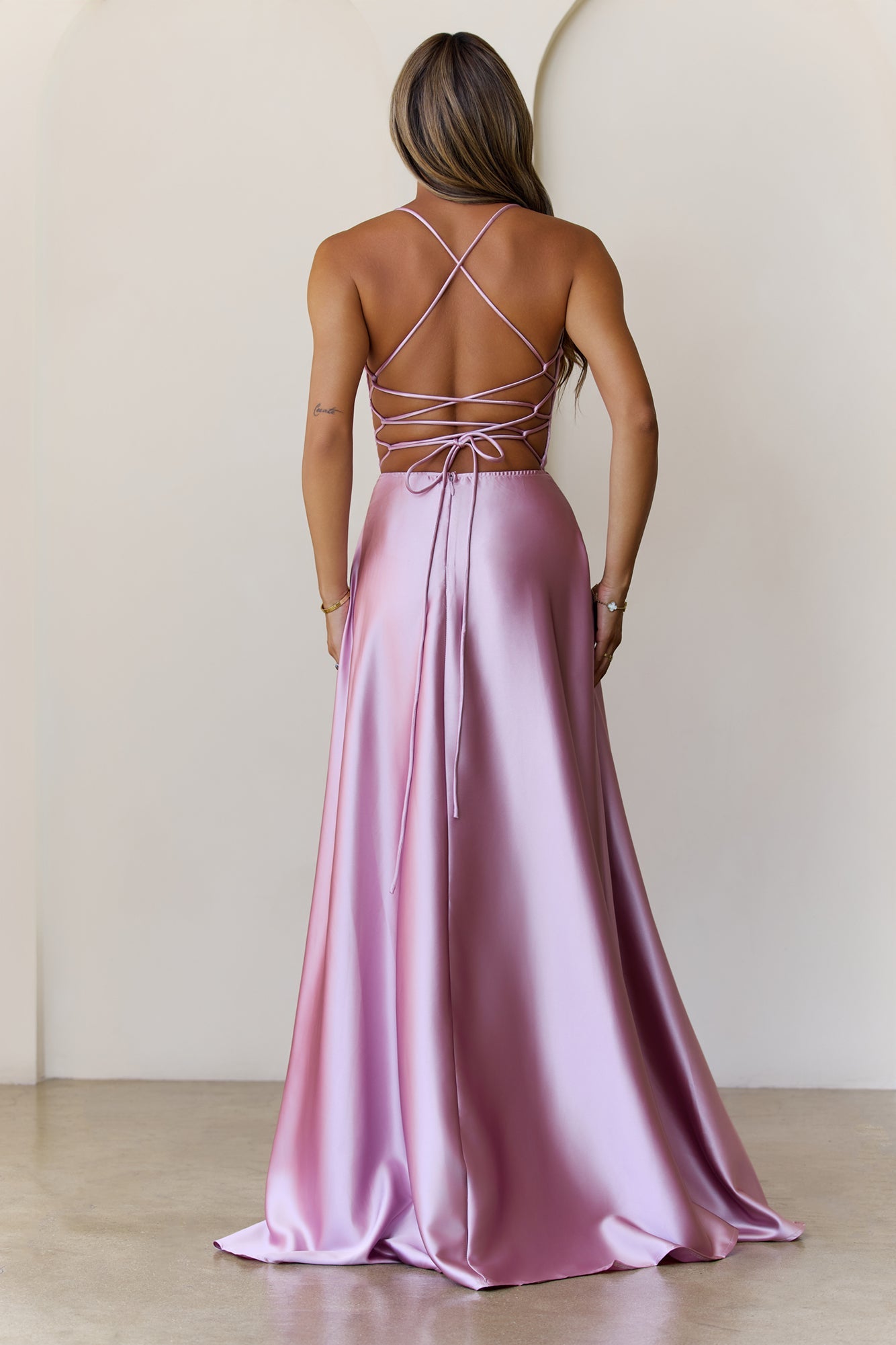 Soaked In Beauty Satin Maxi Dress Rose